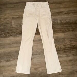 MOTHER Hustler Flood Jeans Womens 26 Cream Puffs Patch Pocket High Rise